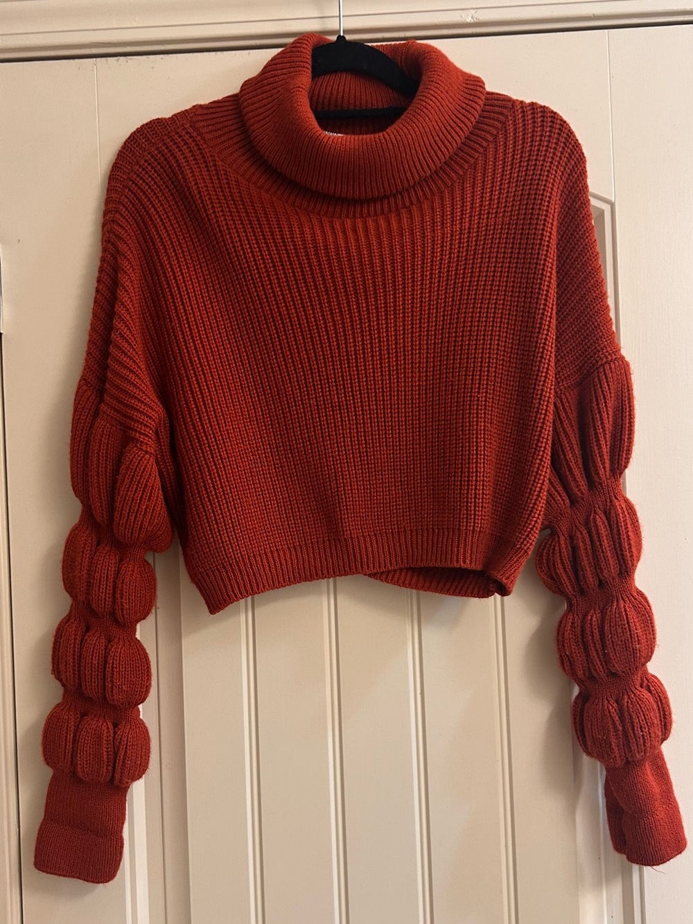 Glamorous - Bubble Puff Sleeve Cropped Turtleneck Sweater Brick Red Orange